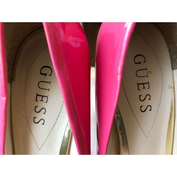 Guess Two Toned Pink with Gold Peep Toe Heels Pumps Womens Size 7.5 - Picture 3 of 13